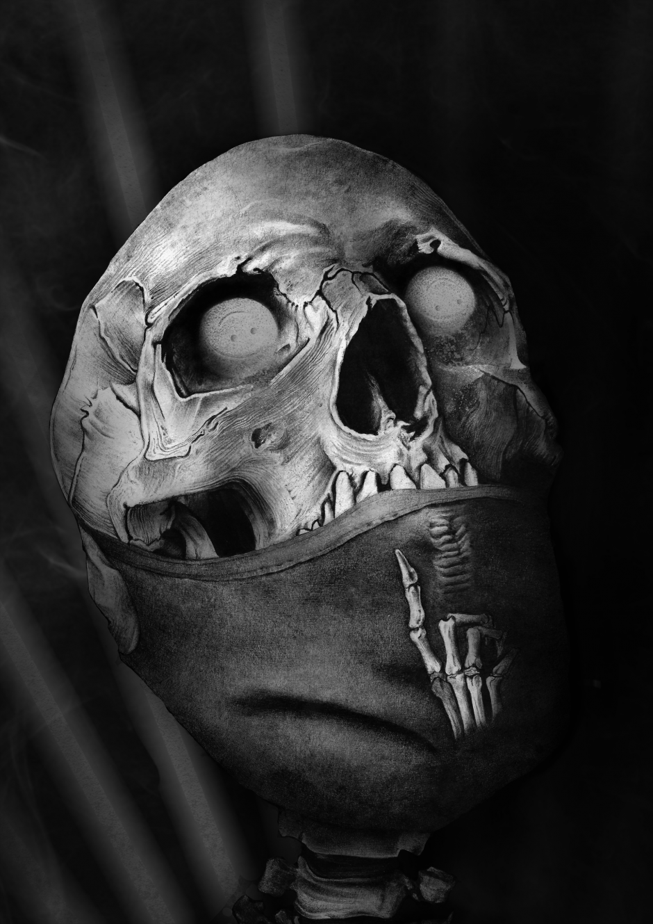 Manza April Darkart Ballpointpen Artist Illustration Silence Skull Mask Covid