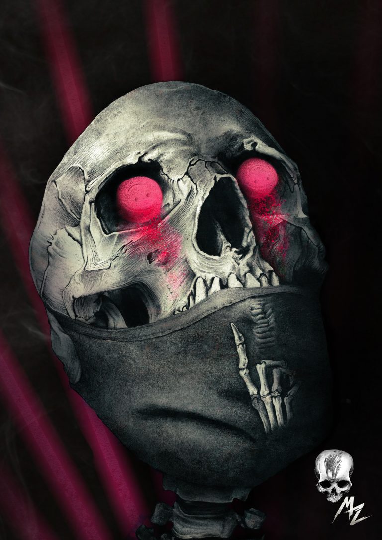 Manza April Darkart Ballpointpen Artist Illustration Silence Skull Mask Covid