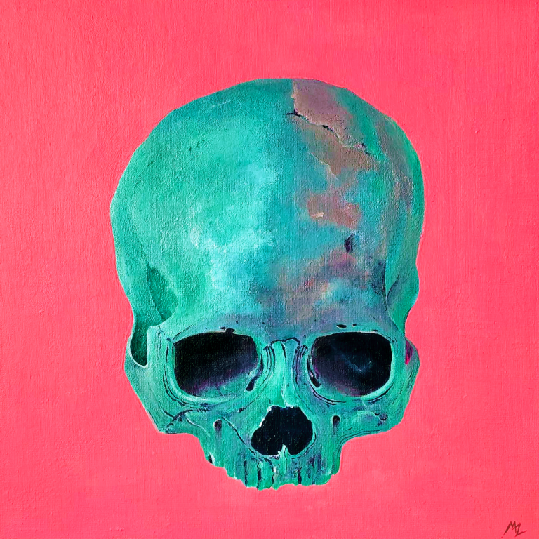 Manza April Darkart Tektus Artist Illustration Skull triptych acrylic paint